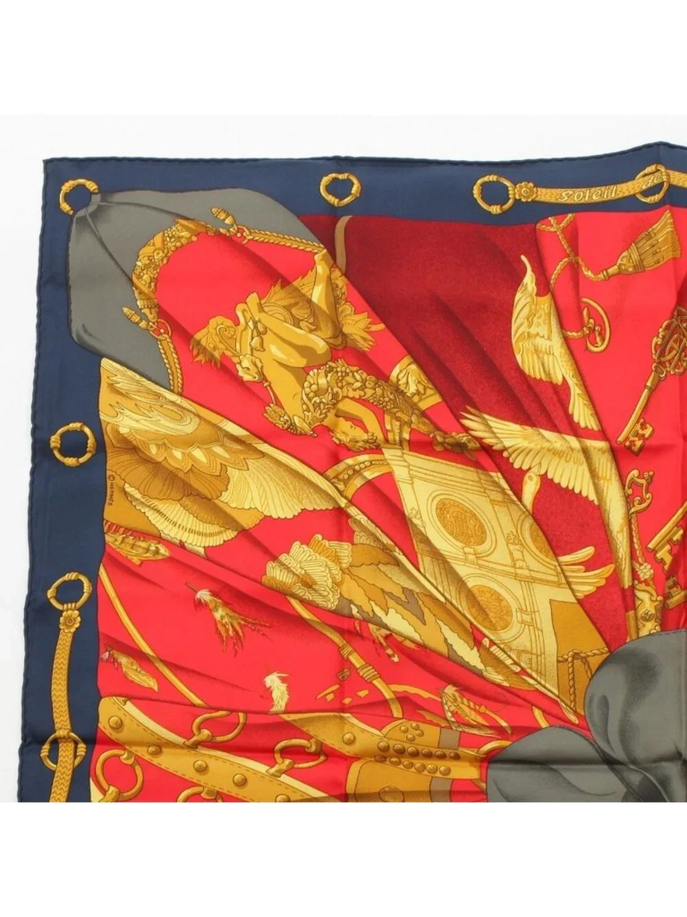 Hermes Soleil de Soie Silk Sun Carre 90 Scarf Red Navy